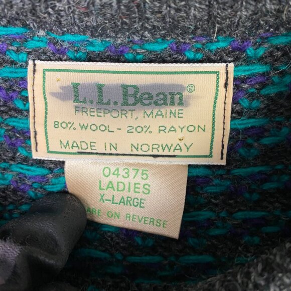 Vintage LL Bean Norway Sweater Women's XL Mens Medium Grey Green Purple Birdseye - Picture 4 of 11